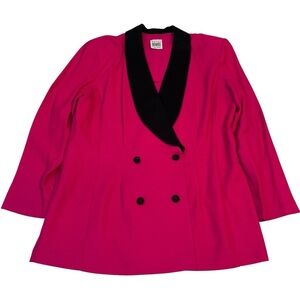 Vintage Hot Pink Black Lapel Blazer R&M Richards Bold 80s 90s Power Jacket Sz 16